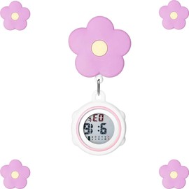 Retractable Digital Lapel Watch with Silicon Cover, Clip - on Badge Fob Pocket Watch with Cute Flower Pattern for Women and Men, Ideal Gift for Nurse’s Day