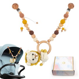 JWTRSVTY Wooden Pram Chain and Crochet, Cartoon Animals Pram Chain, Christmas Wooden Pram Chain with Gift Packaging, Birth Gift for Babies from 0+ Months (Lion)