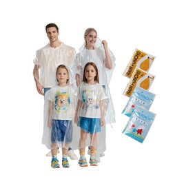 SaphiRose Disposable Rain Ponchos Emergency Clear Poncho (Family 4 pack, Clear)
