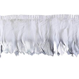 KOLIGHT 2 Yards Natural Dyed Goose Feathers 6~8 inches(15~20cm) Trim Fringe for DIY Dress Sewing Crafts Costumes Decoration (White+Silver)
