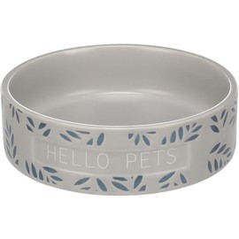 Flamingo Guinea Pig Leafs Feeding and Drinking Bowl Round Grey - 200 ml, Glazed Ceramic, Strong, Durable and Design