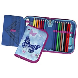 Fly & Sparkle gefülltes Schüleretui Federmäppchen inkl. Stiften, Radierer, Lineal etc. I Schlampermäppchen I Etui für die Schule