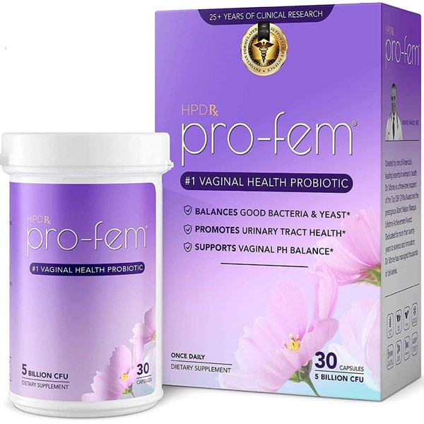HPD Rx Pro-Fem #1 Vaginal Health Probiotic | Vaginal Probiotics | Clinically Proven to Promote Yeast & PH Balance, Urinary Tract Health | Feminine Probiotics | Works in 7 Days | 30 Capsules | 1 Pack