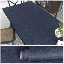 VEELIKE Thick Navy Wood Contact Paper Peel and Stick Textured Blue Wood Wallpaper 118''x32'' Wide Wood Grain Contact Paper for Walls Cabinets Desk Countertops Waterproof Removable Wood Vinyl Wrap