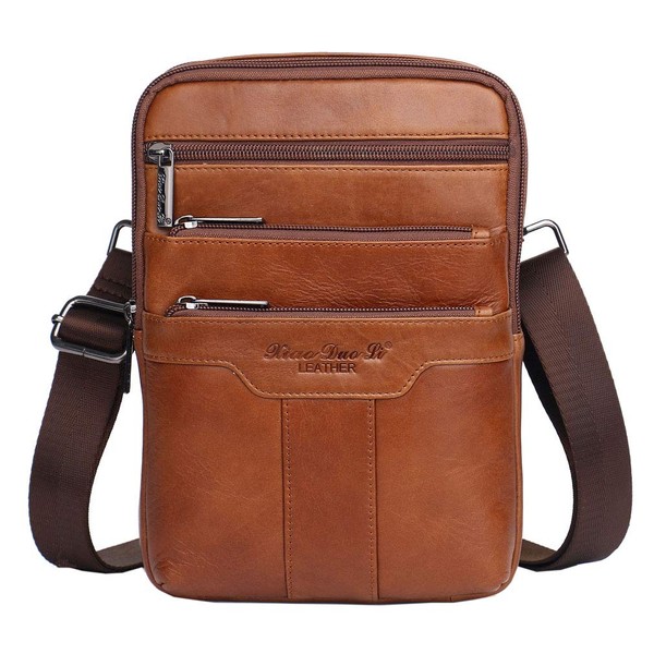 Vintage Small Leather Shoulder Messenger Bag for Men Travel Business Crossbody Pack Wallet Satchel Sling Chest Bags Brown