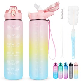 AOHAN Water Bottle with Straw, 1 Litre, Sports Water Bottle with Time Markings, BPA-Free, Non-Toxic PCTG, Leak-Proof Drinking Bottle, Motivational Water Bottles for Outdoor Sports