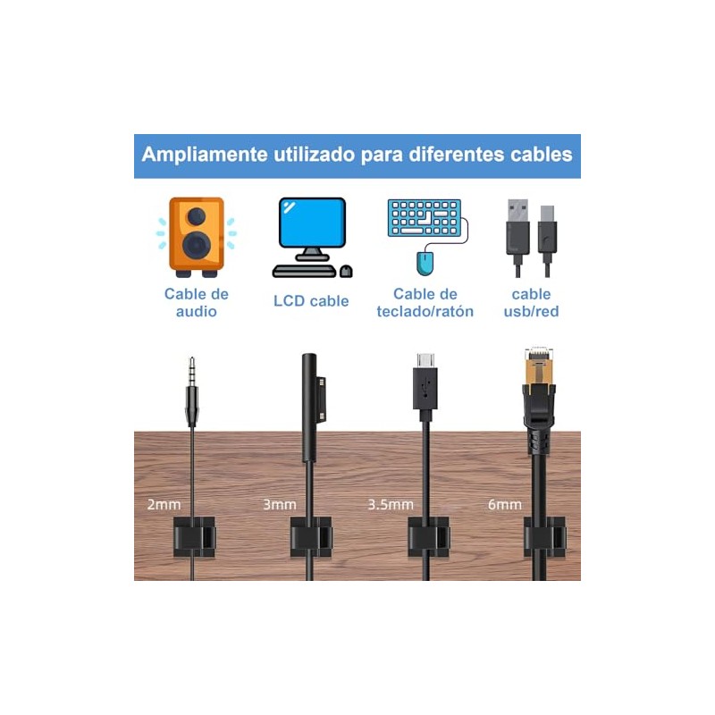 100 Piezas Organizador de Cables ，Clips Organizador de Cables Autoadhesivo，Grapas