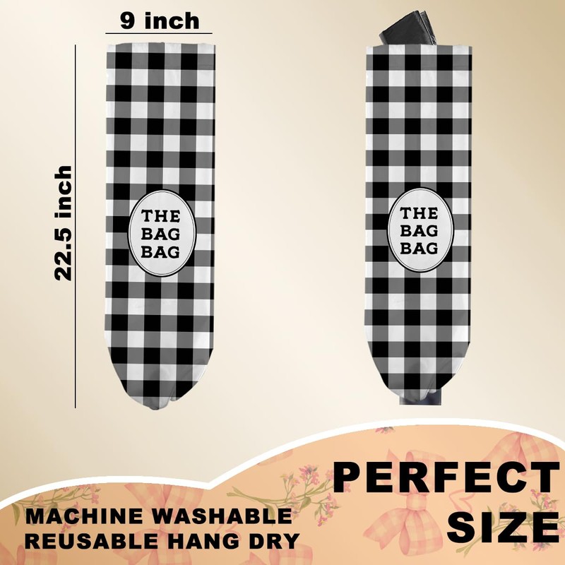 CQM Black White Buffalo Check Plaid Plastic Bag Holder for