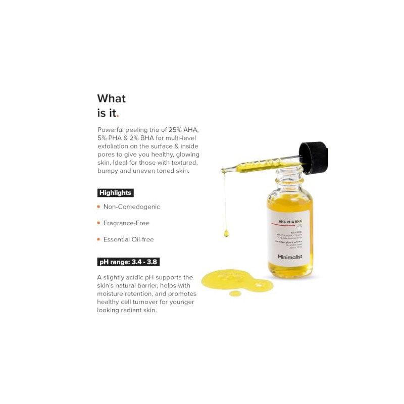 Minimalist 32% AHA PHA BHA Peeling Solution for Glowing Skin,