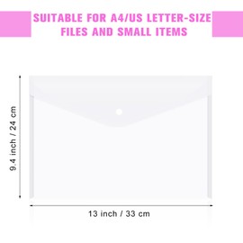 12pcs Plastic Filing Envelopes with Snap Button Closure ，Clear Document Folders for Letter A4 Size Files ，Poly Folders，for School and Office Supplies（White）