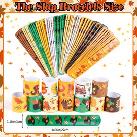FOKICOS Thanksgiving Slap Bracelets,48PCS Fall Wristband Bracelets for Kid Thanksgiving Gifts Party Favor Autumn Decorations