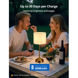 Vtuik Bedside Lamp with USB Port, Battery Up to 60H, Touch Dimmable Table Lamp for Nightstand, Gold Metal Base & Linen Shade, Cordless Decor Lighting for Bedroom Living Room Sofa End Kitchen