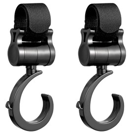 2 Pack Buggy Clips Pram Clips Stroller Hooks Pushchair Hooks for Hook Your Shopping Bags, Handbag or Change Bag on Your Stroller, Pram or Pushchair, Universal Fit, Black
