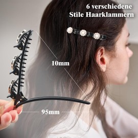 Pack of 6 Double Layer Hair Clips for Girls, HQCM Hair Clips, Women's Hair Clips with Sparkling Crystal Stones
