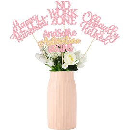 Gyufise 12Pcs Happy Retirement Centerpiece Sticks Officially Retired Table Flower Centerpieces Sticks No Work Zone Floral Decorations for Farewell Birthday Party Centerpieces Supplies Pink