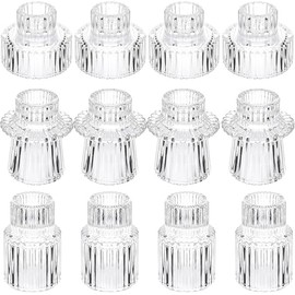 Juego de 12 Porta Velas Decorativas para Mesa, Porta Velas Decorativas de Cristal, Portavelas de Perlas Transparentes para Decoración de Bodas Cenas y Fiestas