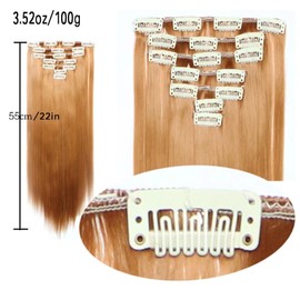 iLUU 22" 7pcs Full Head Straight Long Hairpiece Clips in on Synthetic Hair Extensions #2C Yellow 16 clips Hair Pieces 100g Thick Clip in on Hair Extension for Women Girl