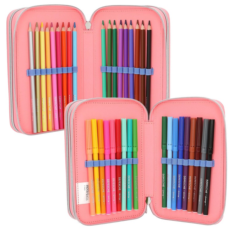 Depesche TOPModel 12950 Filled 3-Compartment Pencil Case in Pink, with