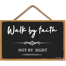 Walk By Faith Sign Farmhouse Style Bible Verse Wall Decor Wood Sign 11 x 6 Inch (Black-5)