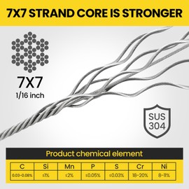 304 Stainless Steel Wire,Wire Rope, 7 x 7, 1/16 (1.5 mm) Diameter, 328 ft (100 m) Long with 150 Aluminum Sleeves for Decorative, Rope Pulling, Etc.