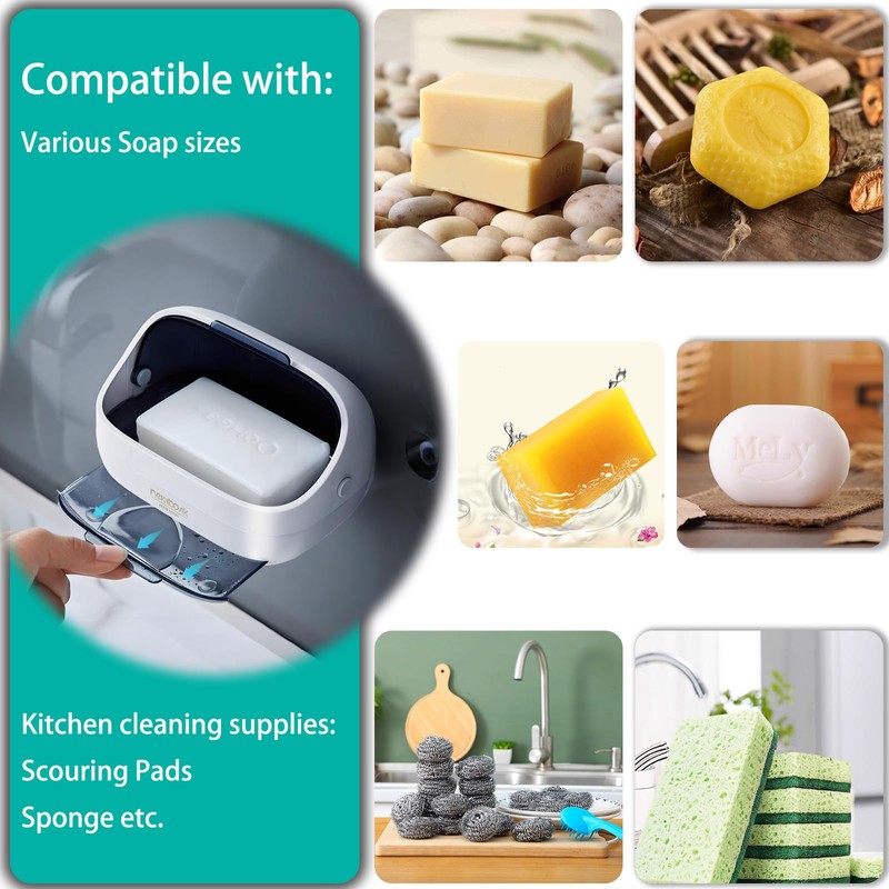 NEWBOVIK Soap Holder with Lid, Premium ABS Soap Dish with