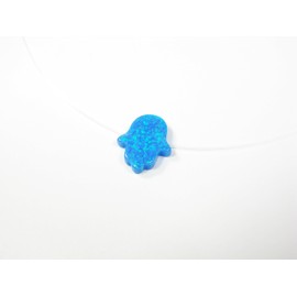 Martinuzzi Accessories Invisible Line Blue Hamsa Hand Nylon Necklace. Floating Illusion. Translucent Necklace (18 Inches)