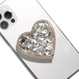 OnTheGrip Cute Cubic Diamond Heart Shape Design Collapsible Expandible Mobile Phone Grip Stand Holder for Smartphone Tablet Cell Phone Accessory (Gold Big)