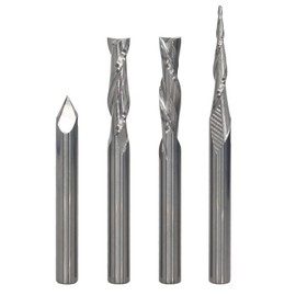 AKYLIN Set of 4 Milling Cutter Set 6 mm Shank, Spiral Cutter Solid Carbide Solid Carbide CNC Milling Cutter, 0.5 mm Radius Engraving Cutter, 60° V-Groove Cutter for Wood Engraving