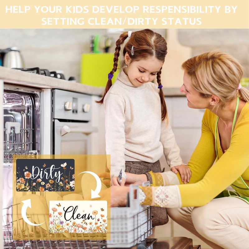 Cosmisun Clean Dirty Dishwasher Magnet - Wildflower Clean Dirty Sign