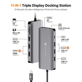 NOVOO Docking Station 4K @ 60Hz Triple Display USB C Hub Dual HDMI with 4K @ 60Hz DisplayPort Multiport USB C Adapter, 2 HDMI 4K @ 60Hz, Gigabit Ethernet,100WPD,SD/TF,4xUSB for MacBook, Other USB C