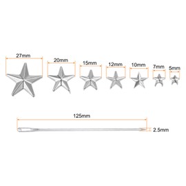 sourcing map 120pcs Metal Star Studs Claw 5-Claw Golden Hand Pressed Punk Studs Claw Beads Rivets Studs Cap Nail Head with Large Eye Needles for DIY Leather Clothing Bag Shoes,Silver