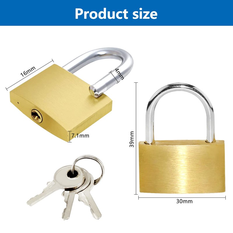 Pack of 4 Padlock 30 mm Lock with Key Brass