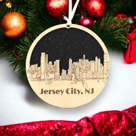 Jersey City Ornament Wooden Souvenir Christmas Tree Decoration with Jersey City Vacation Gift
