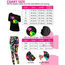 Vabean 19 Pcs 80s Costume Set T Shirt Leggings Tutu Skirt Headband Necklace Bracelets Earrings Gloves Leg Warmers for Women (Colorful Leggings,XX-Large)