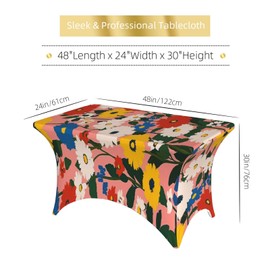 Colorful Daisy Flower Spandex Tablecloth for Rectangular Tables, Fitted Tablecloth 4FT Stretch Spandex Table Covers for Folding Tables, Wrinkle Resistant Table Protector for Party Weddings BBQ