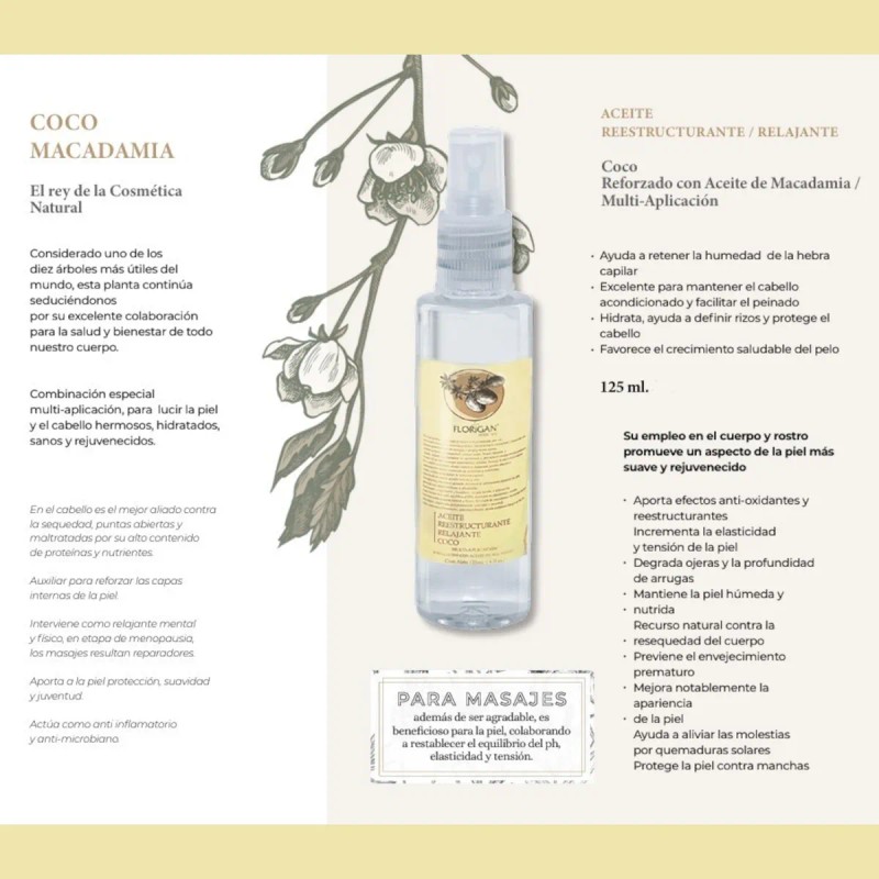 Aceite De Coco Y Macadamia Hidratante Relajante Florigan