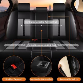 AOMSAZTO Car Seat Cover Full Set Fit for Nissan Altima 2009-2024 Leather Vehicle Cushions Cover Seat Protector Automotive Seat Covers Waterproof Compatible Airbag Black&Gray