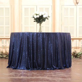 Eternal Beauty Navy Blue 120" Round Sequin Tablecloth- Sparkly Sequin Overlay for Wedding Party/Dessert Table/Christmas Decoration(120-Inch, Navy Blue)