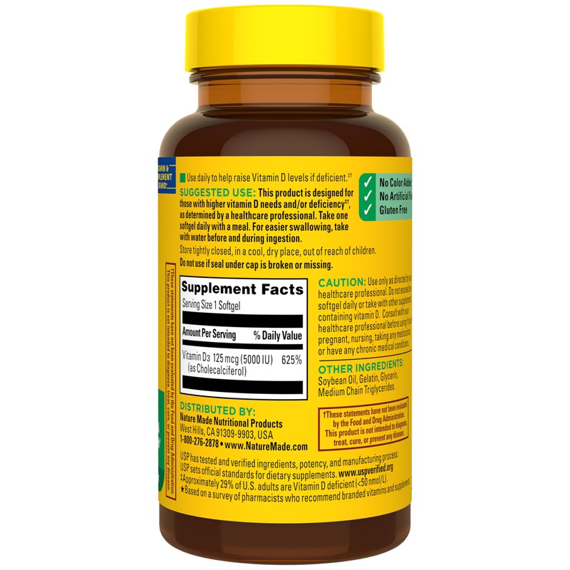 Nature Made Vitamin D3 5000 IU (125 mcg) Softgels, Extra