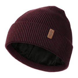 Beanie for Men, Stretchy Soft Cuffed Wooly Beanie with Thick Warm Lining, Unisex Classic Winter Hat, Gifts for Women/Men/Her/Him/Dad (Burgundy Red)
