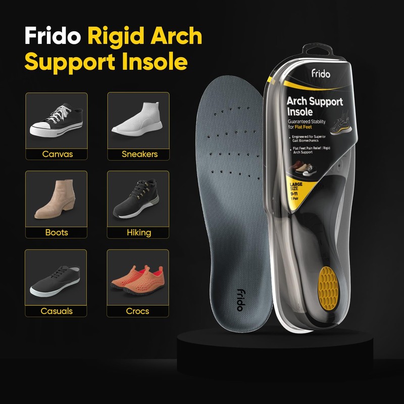 Frido Arch Support Rigid Insole for Flat Feet, Relieves Feet