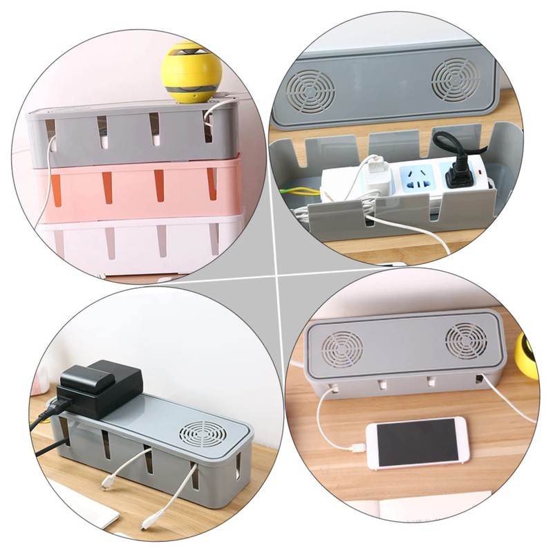 SHINEOFI Plug Receiving Box for Desktop Grey Cable Organizer Lid