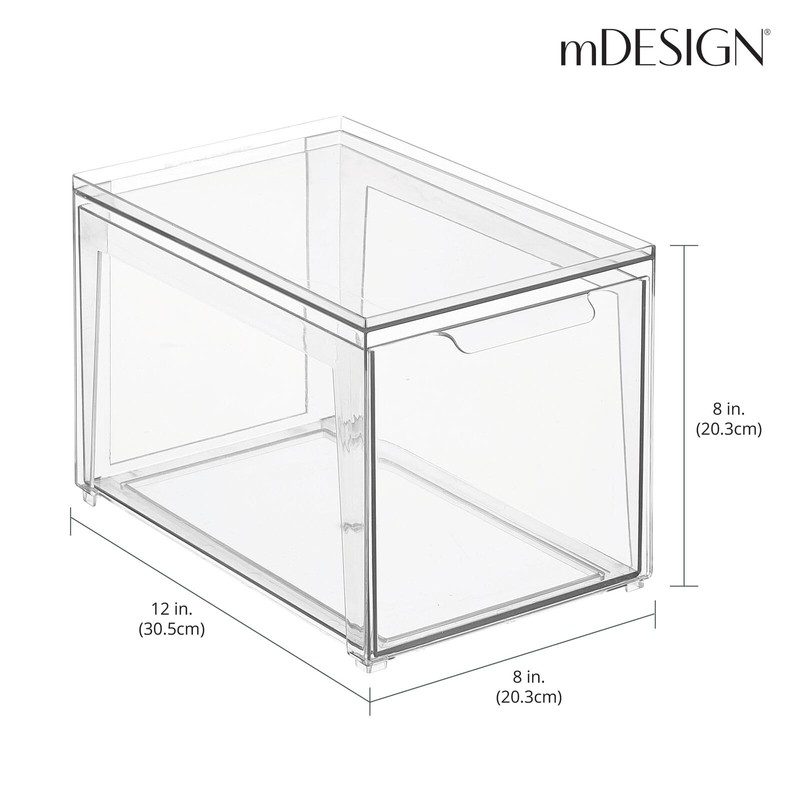mDesign Plastic Stackable Bathroom Storage with Pull Out Bin Organizer