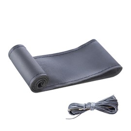 CGEAMDY Leather Car Steer Wheel Stitch On Wrap Cover, Lace Up DIY Sewing Steering Wheel Protector, Breathable Anti Slip Microfiber Leather, Universal for 37-38CM Auto Steering Wheel (Grey)