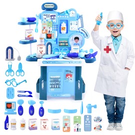 CASRRA Children's Toys 43-Piece Doctor Set, Sturdy Role-Play Medical Table for Toddlers Boys and Girls Ages 3-6, high Durability Pretend Toys, with Doctor Clothing and Medical Equipment