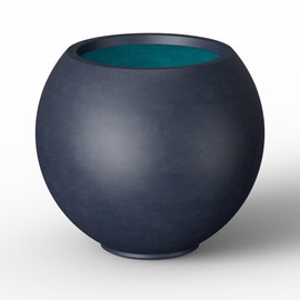 Kante Round Concrete Flower Pot, 19.2 Inch Dia (14" Opening) Sphere Shape Design Planter with Drainage Hole and Rubber Plug for Indoor & Outdoor Plants, Charcoal Finish with Forest Green Interior