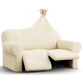 PAULATO BY GA.I.CO. Recliner Loveseat Cover - 2 Seater Recliner Slipcover - Soft Polyester Fabric Slipcover - 1-Piece Form Fit Stretch Furniture Protector - Mille Righe - Cream (Recliner Loveseat)