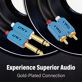 J&D Dual 1/4 inch TS to Dual RCA Stereo Audio Interconnect Cable, RCA to 1/4 Cable Gold Plated Copper Shell Heavy Duty 2 x 6.35mm 1/4 inch Male TS to 2 RCA Male Adapter Cable, 2 Meter