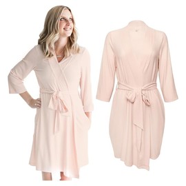 Posh Peanut Mommy Robe for Maternity Labor Delivery - Soft Nursing Robe from Viscose from Bamboo & Postpartum Robe Maternity Robe For Hospital (Sandy Blush Ribbed, Medium)