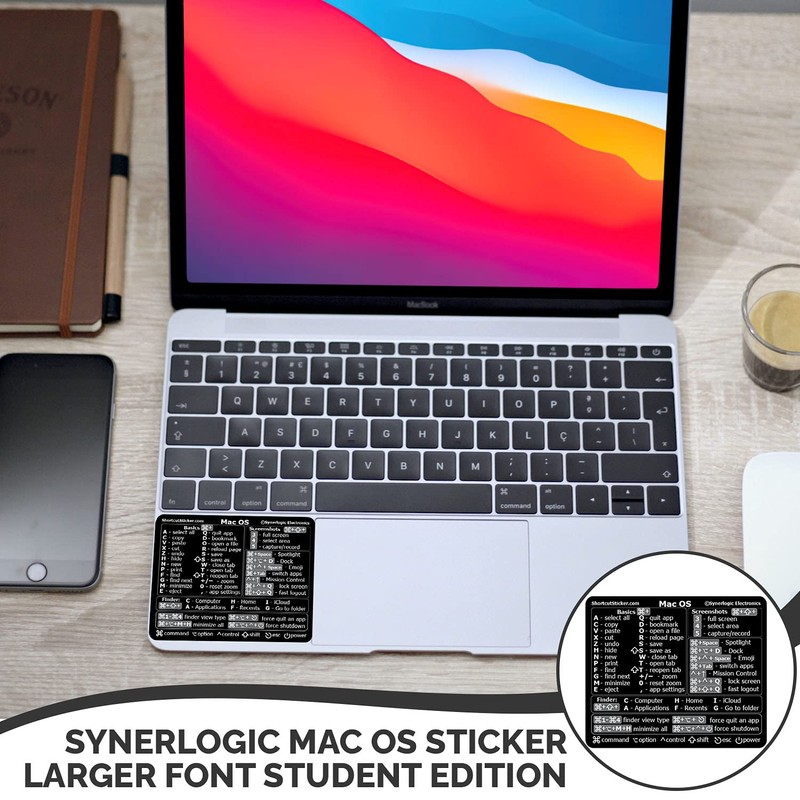 Synerlogic (Universal/Neo/Air/Pro) Mac OS Reference Keyboard Shortcut Sticker, Laminated Vinyl